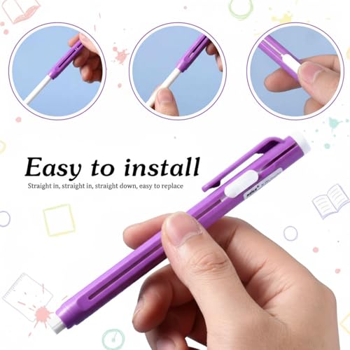 Outus 36 Pieces Eraser Pen Retractable Mechanical Include 6 Packs Eraser Pen and 30 Erasers Refill for School Office Painting Writing (Solid Color) - color: Solid Color
