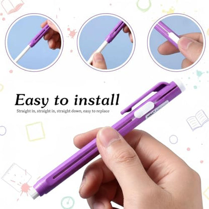 Outus 36 Pieces Eraser Pen Retractable Mechanical Include 6 Packs Eraser Pen and 30 Erasers Refill for School Office Painting Writing (Solid Color) - color: Solid Color