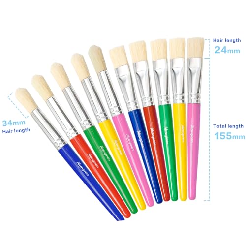 Kids Paint Brushes Set, 10 Pack Brushes for Children and School | Washable Round & Flat Art Brushes Perfect for School Painting & Home Crafts - size: 10PCS