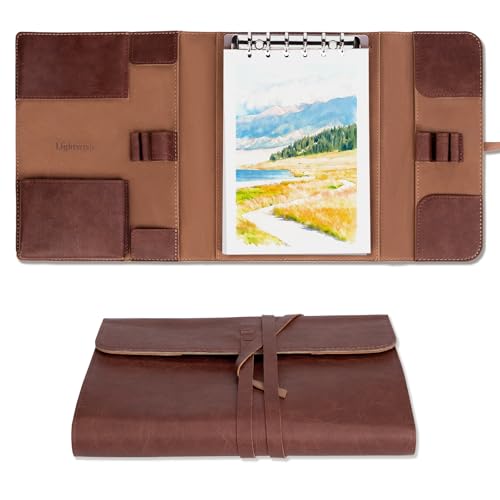 LIGHTWISH Watercolor Pad - A5 20 Sheets 100% Cotton 300GSM Cold Press Paper | Detachable with Backing Board | All-in-One Travel Watercolor Journal with Brush Holders & Storage Pockets - color: Ochre