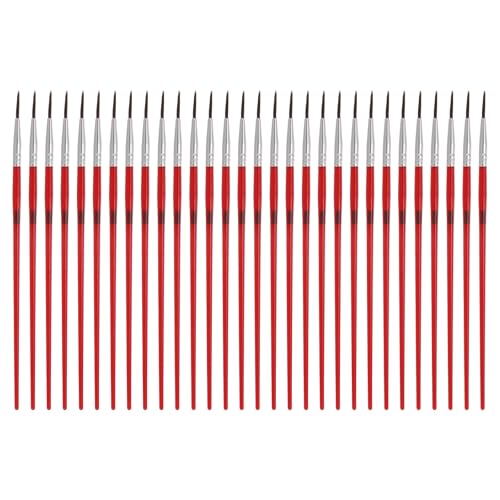 MECCANIXITY 30Pcs Fine Pointed Miniature Paint Brushes, Small Detail Paint Brush for Acrylic Watercolor Oil Model Painting Crafts Rock Painting and DIY Art(Red #000) - color: Red, size: #000