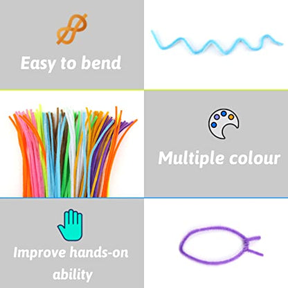 DOITEM Pipe Cleaners Craft Supplies, 1000+Pcs Arts and Crafts Supplies Including Pipe Cleaner Wiggle Googly Eyes Pom Poms Feathers Sticks Sequins Foam Flowers Papers Heart Stickers for Kids Adults - color: 1000+