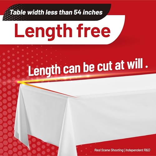 Plastic Table Cloth Disposable, 210 Ft X 54 In White Table Cloth Rectangle | Plastic Tablecloth Roll with Sliding Cutter Premium Plastic Table Cover Roll for Picnics, Parties, Birthdays, Weddings - color: White, size: 2520" x 54" (Rectangular)