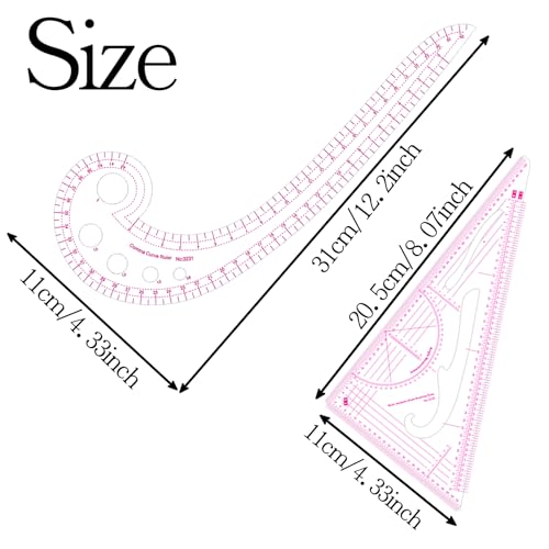12PCS Sewing Curve Ruler Set Soft Patchwork Ruler for Beginners, Tailors, Designers, Quilting, Embroidery, Cross Stitch, Crochet, Knitting - color: 12pcs Pink Ruler