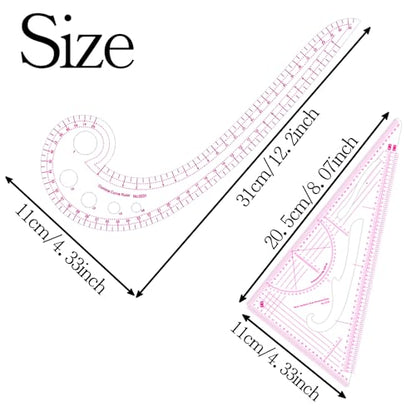 12PCS Sewing Curve Ruler Set Soft Patchwork Ruler for Beginners, Tailors, Designers, Quilting, Embroidery, Cross Stitch, Crochet, Knitting - color: 12pcs Pink Ruler