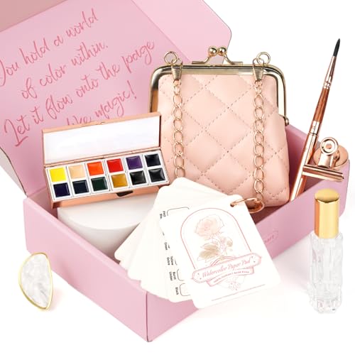 Funto Travel Watercolor Set, Fashion 12-Color Outdoor Paint Kit, with Crossbody Bag, Art Craft, Paint Supplies, Stocking Stuffers for Teen Girls, Portable Gift for Art