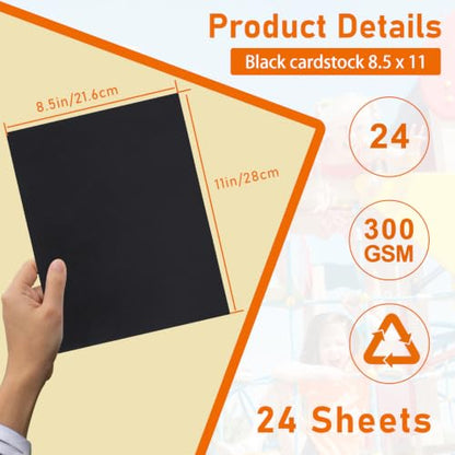 Guakicae 24 Sheets White Cardstock 8.5 x 11 Craft Paper, 300gsm/110lb | Heavyweight Paper Card Stock for Cards Making, Wedding Invitations, Greeting Cards, Halloween - color: Black, size: 8.5x11-24pcs