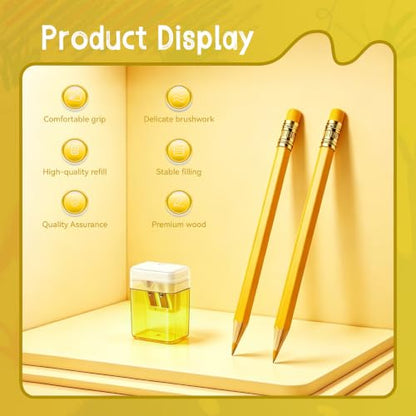 12 Pcs Yellow Pencils with Eraser for Kids HB Erasable Pencils Pre-Sharpened Professional Wooden Pencils Set, Ideal for School Writing, Drawing, Sketching, Coloring and Creative Projects(Yellow) - color: Yellow