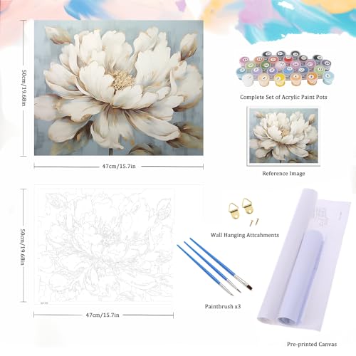 Natuyalo Paint by Numbers Kit for Adults Beginners and Kids, 16" Wx20 L Canvas Pictures Drawing Acrylic Paintwork with 3 Pcs Paintbrushes, Pale Yellow Flowers - color: ART-06