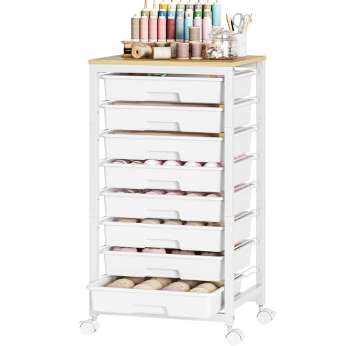 SYKIARIOL Rolling Cart with 8 Drawers,White - color: White, size: 8 Drawers