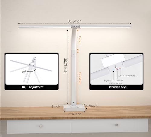 Double Head LED Desk Lamp, Architect Desk Lamps for Home Office, 24W Brightest Workbench Office Lighting-5 Color Modes and 5 Dimmable Eye Protection Modern Desk Lamp (White-Desktop, Big) - color: White-Desktop