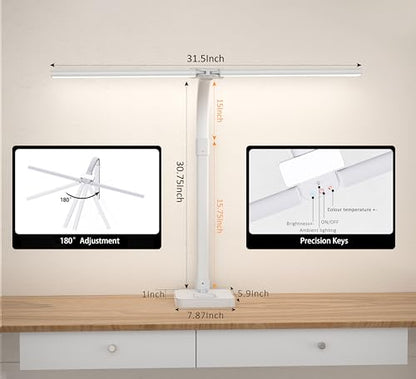 Double Head LED Desk Lamp, Architect Desk Lamps for Home Office, 24W Brightest Workbench Office Lighting-5 Color Modes and 5 Dimmable Eye Protection Modern Desk Lamp (White-Desktop, Big) - color: White-Desktop