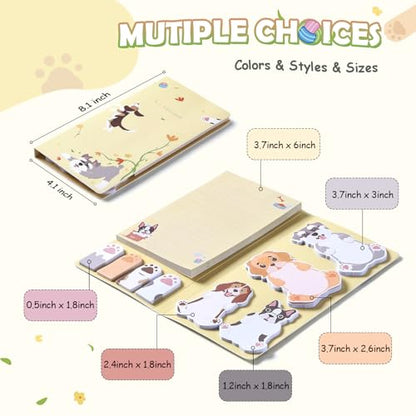 Hommie Cute Sticky Notes, Dog Sticky Notes Set Planner Dividers Self-Stick Notes Pads Animal Divider Tabs Bundle Writing Memo for Dog Lovers Office School Supplies - color: Dog(yellow Background)