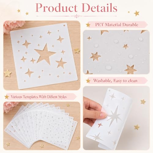 20 Pcs Star Stencils for Painting, 5.9inch Large Star Stencil Set | Reusable Stencils for Crafts, DIY Drawing Template for Crafts Home Decor on Wood, Canvas, Paper, Fabric, Walls, Furniture