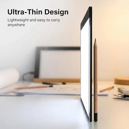 A4 Ultra-Thin LED Light Pad with Scale - 5000 Lux Stepless Dimmer Light Box for Diamond Painting, Tracing & Sketching - USB Powered Portable Light Table for Artists, Tattoos & Animation - Black - size: A4