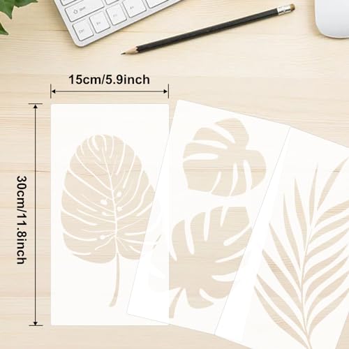 3 Pcs Leaf Painting Stencils Flexible Paint Fern Leaf Turtle Stencil Reusable Tropical Palm Monstera Botanical Leaves Wall Stencil Drawing for DIY Crafts Furniture Canvas Wood Home Decor - style: Leaf Style