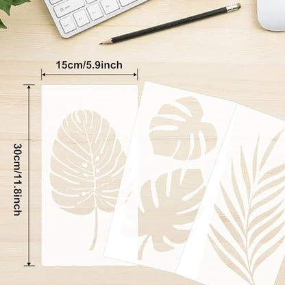 3 Pcs Leaf Painting Stencils Flexible Paint Fern Leaf Turtle Stencil Reusable Tropical Palm Monstera Botanical Leaves Wall Stencil Drawing for DIY Crafts Furniture Canvas Wood Home Decor - style: Leaf Style