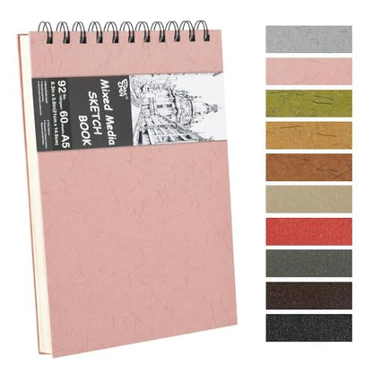 8.3x5.8 Sketch Book,Art Sketchbook for Drawing Pad,Mixed Media Sketchbook - color: TopSpiral-NatureWhite-Pink