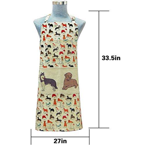 2 Pack Bid Aprons, Adjustable Kitchen Apron with 3 Pockets, Chef Works Apron. - color: Dog Flower