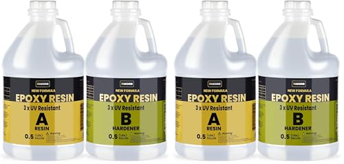 TAKIMO 1 Gallon 3× UV Resistant Epoxy Resin Kit - Ultra Clear Non-Yellowing Formula for Art & Furniture - High Gloss Table Top & Coating - 1:1 Ratio, 128oz (Pack of 2) - size: 1 Gallon (Pack of 2)