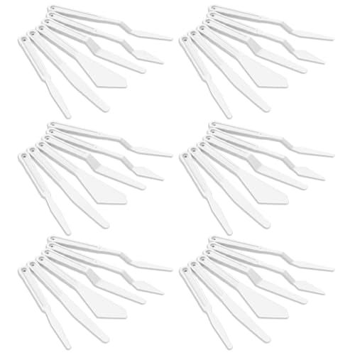 Xindojuz 6 Sets 36PCS Plastic Spatula Pallet Knife, White Palette Knife Set | Flexible Art Knife Tools Painting Knife for Mixing Spreading Scratching Layering Colors Watercolor Painting
