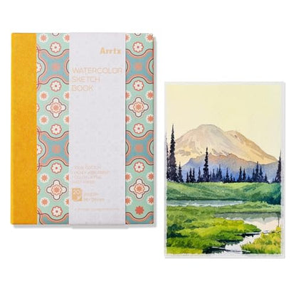 Arrtx Watercolor Journal, 5.35x3.86 Hot Press | 140LB/300GSM, 100% Cotton, Hardcover, 20 Sheets. Ideal Travel Notebook for Artists, Adults, and Students - size: 5.35x3.86''