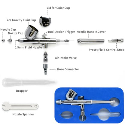 MEEDEN Airbrush Spray Gun Kit: 3 Pack with 0.25, 0.35 & 0.5mm Needles | Dual-action gravity-feed and siphon-feed airbrushes for models, nail art, makeup, cake decorating, and painting