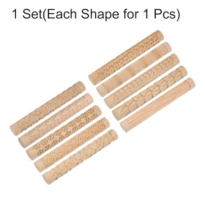 HARFINGTON 10pcs Wood Clay Roller Pattern Modeling 5.9" Beech Wood for Clay | Hand Rollers, Wooden Pottery Tools, Wood Grain Texture Rollers, Baking Playdough DIY