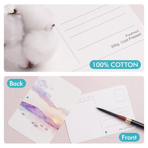 Fuumuui 40 Cards Watercolor Postcards Blank 4 x 6 inch, 140lb/300gsm, 100% Cotton Cold-Pressed Art Paper for Painting, DIY, Mailing, Invitations, Greeting Cards - size: 4×6 in