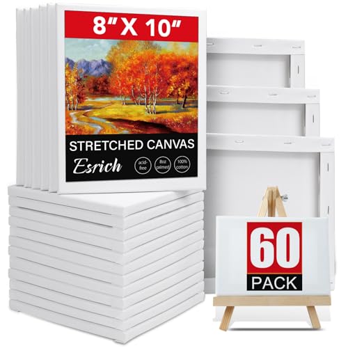 ESRICH Stretched Canvases for Painting 8x10, 60 Pack 8x10 Canvases for Painting,Primed Acid-Free Cotton Blank Canvas, Paint Canvases for Oil & Acrylic Paint. - size: 8x10in-60Pack