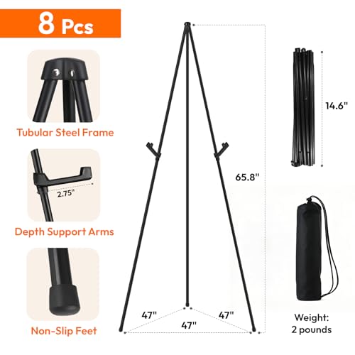 JEAWIWI 8 Pcs Lightweight Easel Stand, 66 Inch, Black, with Carry Bags | Adjustable Portable Metal Stands for Display, Wedding Sign Stand, Tripod Artist Easel for Painting, for Home & Office Use - color: Black, size: 8 PCS