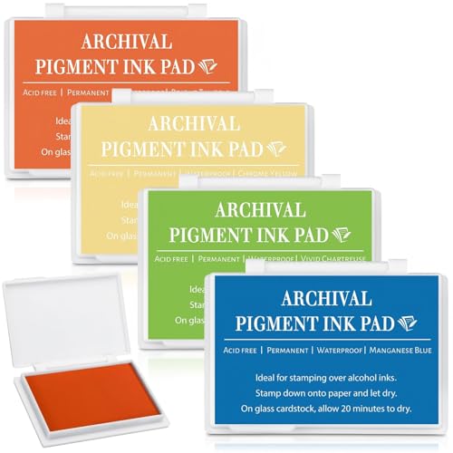 MotiMind 4 Pcs Archival Pigment Waterproof Ink Pad for Stamps, Macaron Colors | Pigment Stamp Pads for Card Making Scrapbooking, Archival Acid-free Quality, 3.7x2.5 Inch, Works on Paper Glass - color: Macaron Colors