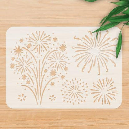 Fireworks Stencil, Reusable Painting Template, DIY Home Decor | A4 Plastic Craft Stencil, Fireworks Wall Stencil, DIY Home Decor Template for Wall Wood Canvas Journal Paper - style: Fireworks