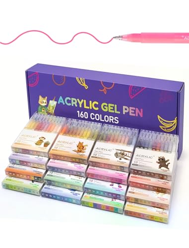 ROSYMENG Acrylic Gel Pens for Coloring 160 Colors, Ultra‑Smooth 1.0mm Tip | Large Capacity, High Opacity, Smooth Ink Flow, Acrylic Paint Pens for Black Paper, Drawing, Journaling, Adults Coloring Books - color: 160 Colors