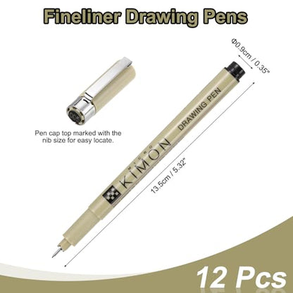PATIKIL Fineliner Pens, 0.2mm Fine Points Drawing Pen Waterproof Inking Markers Liner Artist Watercolor Supplies Drawing Kit for Adult Sketching Journaling, Pack of 12 - style: 0.2mm Fine Points
