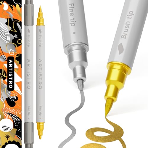 ARTISTRO Gold & Silver Dual-Tip Acrylic Paint Pens - Set of 2 - color: Silver&Gold