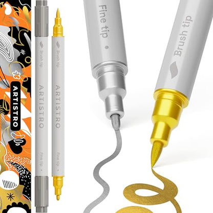 ARTISTRO Gold & Silver Dual-Tip Acrylic Paint Pens - Set of 2 - color: Silver&Gold