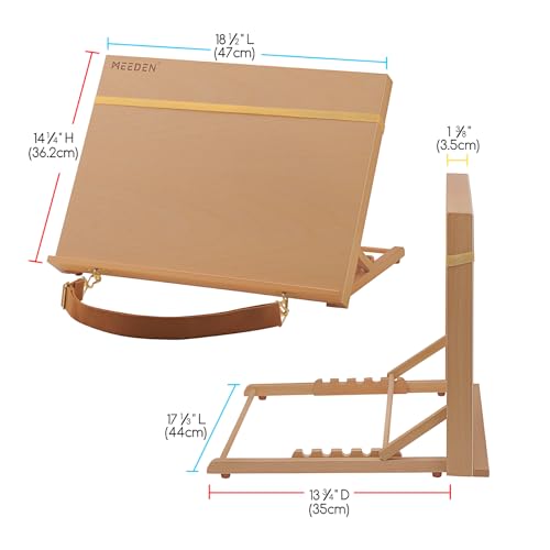MEEDEN A3 Wooden Tabletop Easel for Painting, 5-Position Adjustable Drawing & Sketching Board with Shoulder Strap, Portable Beechwood Desktop Art Easel Stand for Adults, Artists, Beginners & Student - size: A3（18 1/2 L * 14 1/4W）