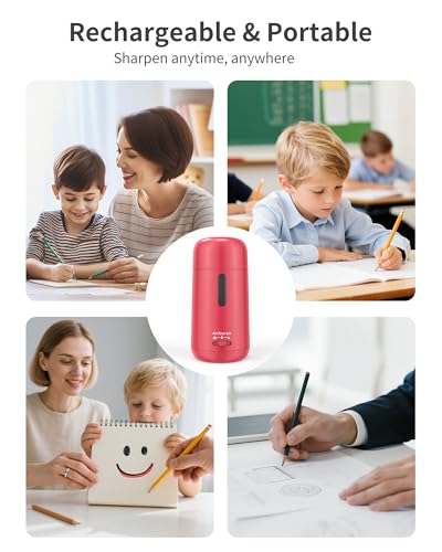 Rechargeable Electric Pencil Sharpener, Auto in & Out, Red | Adjustable Sharpness, Easy to Clean, Fast Sharpening, for 6-8mm Pencils Students, Teachers, Artist, Classroom, School, Office - color: Rose Red