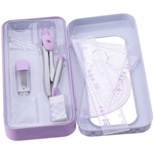 okhobby 8 Pieces Metal Geometry Set, Compass Math Compass and Protractors Geometry with Storage Case, Purple