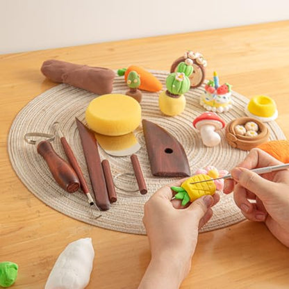 8PCS Stained Wooden Pottery Sculpting Tools, Wood Clay Cleaning Tool Set, Ceramic Modeling Tool for Carving, Molding, Cutting, Trimming, Pottery Wheel, Crafting, Beginners, Adults, Students - color: Stained Wood