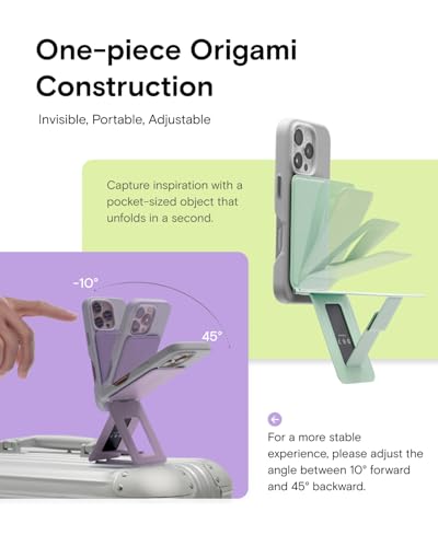 MOFT Phone Stand, Magnetic Phone Tripod Stand Stain-Resistant MOVAS Leather & Angle Adjustment & Strong Magnets Tripod for iPhone 17/16/15/14/13/12 (Included Metal Ring)-Peppermint - color: Peppermint, size: Without Card Slot