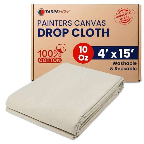 Tarps Now 4x15 ft Premium Heavy Duty Canvas Drop Cloth for Painting - Reusable Painter Tarp, 100% Cotton Fabric Floor Cover & Furniture Protection, Washable Paint Drop Cloth - size: 4' x 15'