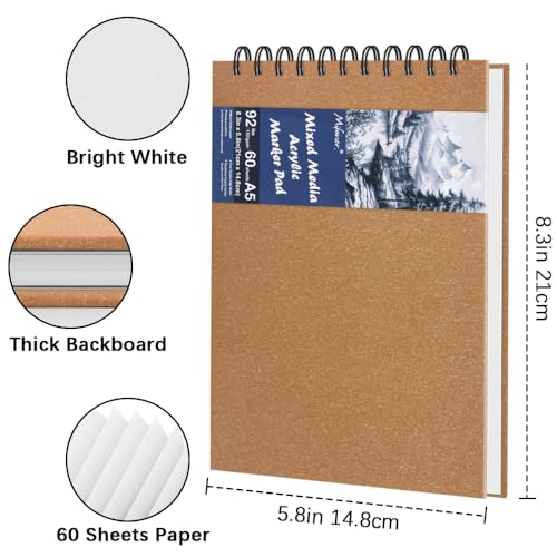 8.3" x 5.8" Hardcover Sketchbook, Top Spiral Bound Art Journal Sketchbook, 60 Sheets 92LB/150 GSM Acid-Free Drawing Bright White Mixed Media Paper for Adults Beginners Artists.Orange Yellow - color: 150gsm-bright white paper orange yellow