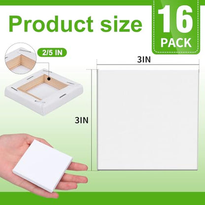ESRICH Mini Stretched Canvas 16Pack 3x3inch, 2/5Inch Profile Art Primed Canvases for Painting, Cotton Small Professional Stretched Canvas for Kids and Art Supplies. - style: 16 Packs Stretched Canvas - 3*3in