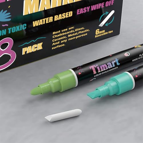 Timart Vintage Liquid Chalk Markers, 6mm, 8 Pack | Reversible Tip, Wet & Dry Erase, with Chalkboard Labels, Marker Pens for Chalkboards Signs, Blackboards, Windows, Glass - color: Vintage 6mm Reversible Tip