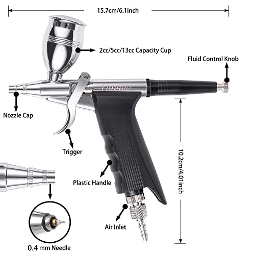 Airbrush Trigger Gun Double Action Air Brush with 0.4 mm Needles 2CC/5CC/13CC Cup for Painting - color: 166AK 0.4mm airbrush kit