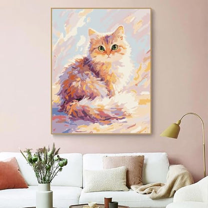 ZRIZQ Paint by Numbers Kit for Adults Beginner Animal,Cat,16x20 - color: 16"X20"Rolled Canvas(Frameless)-Cute Cat
