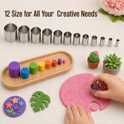 52PCS Stainless Steel Clay Cutter Round Circle Shape Cutter Ceramics Dotting Baking Ring Mold Cutter for Polymer Clay Pottery Handmade DIY Craft (52)