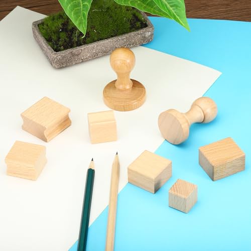 PATIKIL 40x40mm Blank Wood Rubber Stamp Mounts, 5Pcs Wooden Rubber Stamp Handle Hard Wooden Blocks for Making DIY Crafting, Brown - size: 40x40mm